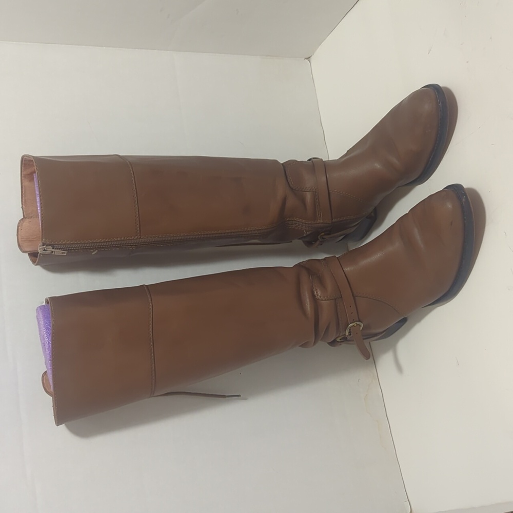 Corso Como Women's 7 Brown Leather Equestrian Rear Lace Up Zip Knee Boots